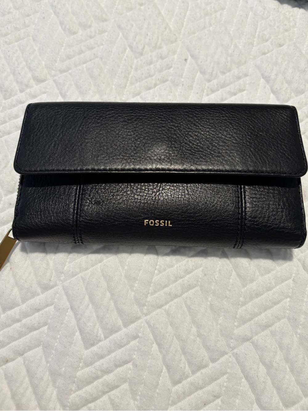 Fossil Black Leather Fold-Over Wallet large